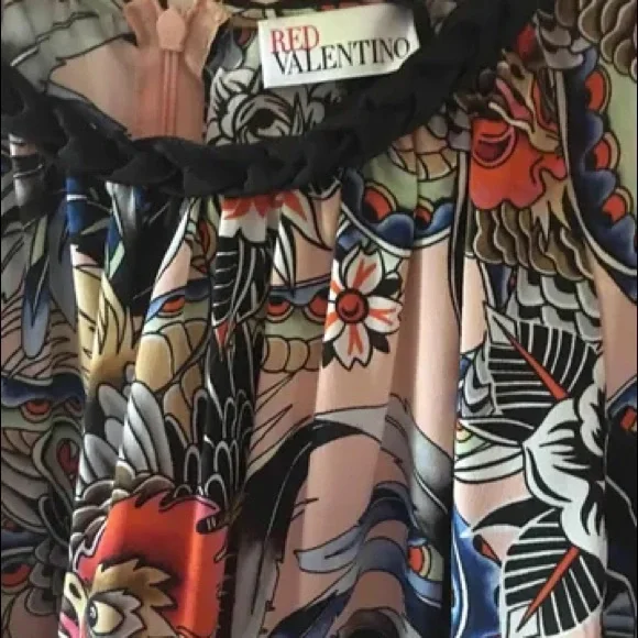 Red Valentino Abito GS7 Petal silk floral Braid Collar rrovpad65sjb/gs7 dress - Picture 2 of 11